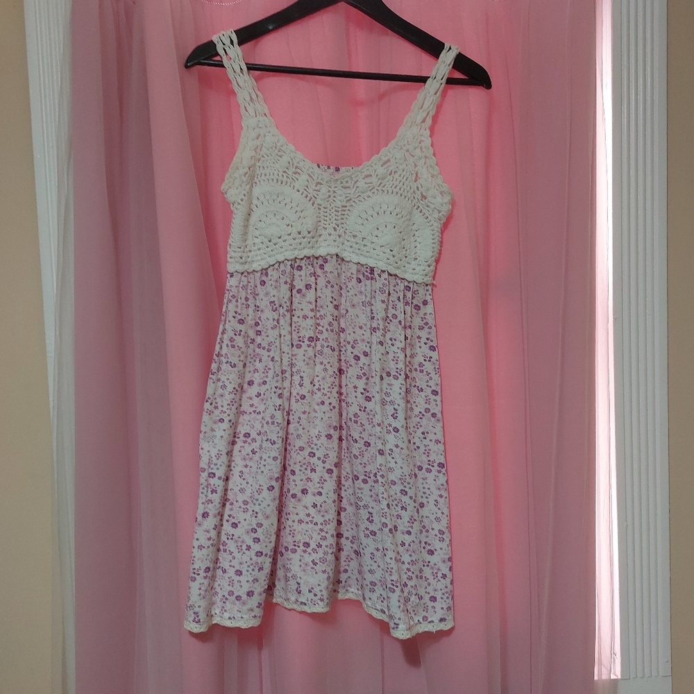 Japna White/purple Crochet Top Mini Dress